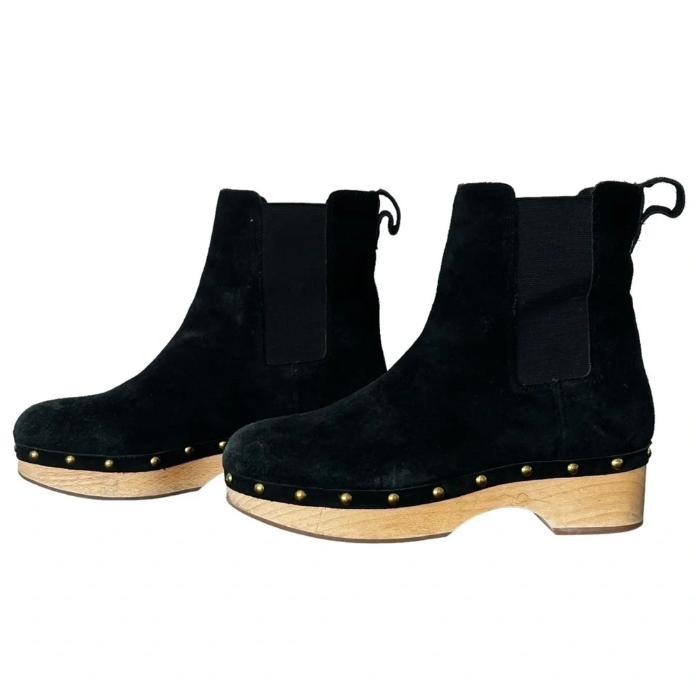 J. Crew Black Suede Leather Studded Clog Boots‎ Size 10.5